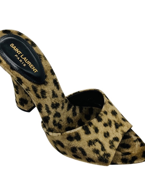 Saint Laurent Shoes - SAINT LAURENT BEIGE / BLACK MANTO NATURALE VELVET LEOPARD PRINT GIPPY 105 SANDAL
